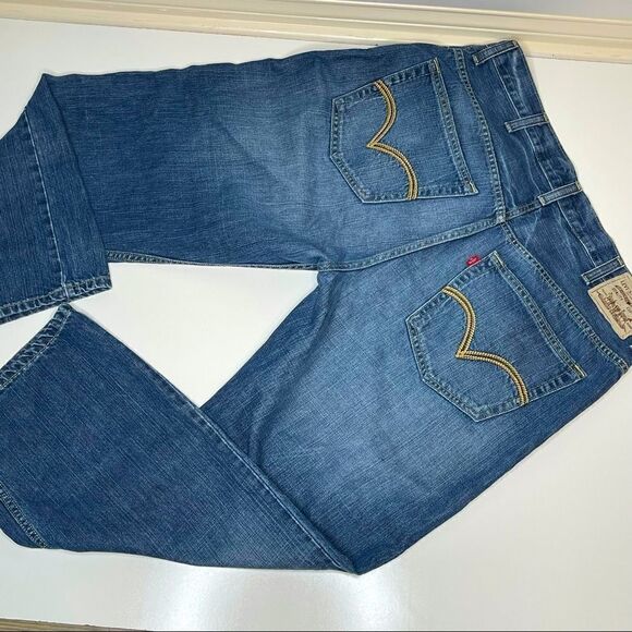 Size 34W 30L Levis Relaxed Straight Fit 559 Stone Washed Blue Denim Jeans - Picture 4 of 6